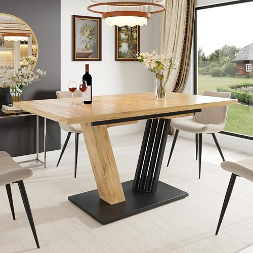 Merax Ausziehbarer Esstisch 120-160 x 80 x 76 cm für 4-8, Platzsparender Ausziehtisch in Holzoptik, aus MDF & Metallgestell, für Esszimmer Küche und Wohnzimmer