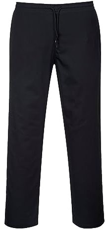 Portwest C070 Elasticated Drawstring Chef Trousers Protective Safety Pants Stain and Water Resistant Durable Workwear with Pockets Unisex Professional Modern Chesfswear, Black Tall, XXS