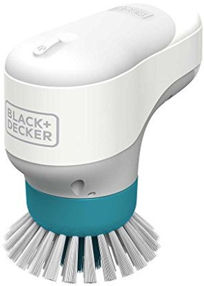 Black+Decker BHPC130-QW Rotierende elektrische Reinigungsbürste/Spülbürste (kabellos, wasserfest, ideal zur Reinigung von Armaturen, Pfannen, Töpfe, inkl. 2 Bürstenköpfe und 4 Alkaline Batterien)
