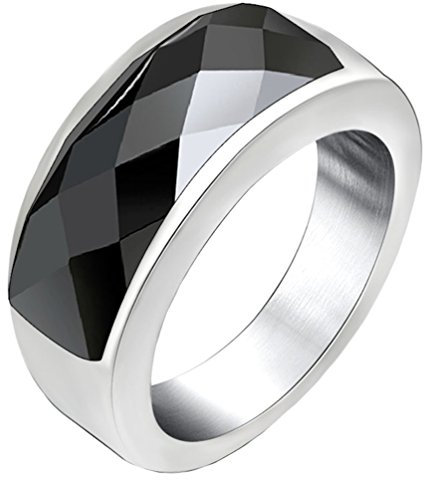 HIJONES Damen Und Herren Edelstahl Mit GroßEm Stein CZ Ringe Hochzeit Versprechen Schwarz GrößE 54