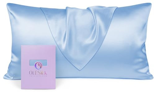 OLESILK Seide Kissenbezug Kissenhülle Haar- und Hautpflege mit Verstcktem Reißverschluss 19 Momme 1 Stück Hellblau 40x80cm