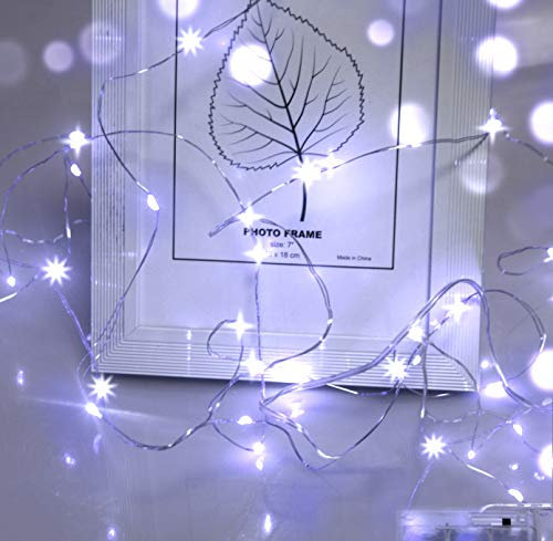cshare Battery Powered String Lights, 50 LEDs 5m/16.4ft Fairy Lights IP65 Waterproof Flexible Silver Wire Light for Bedroom Halloween Christmas Tree Indoor Outdoor Decorations.(Cool White