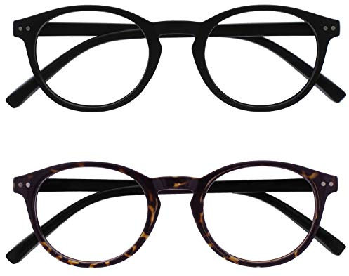 OPULIZE Zen Lesebrille 2er Pack Kleine Runde Rahmen Federscharniere Kratzfest Matt Schwarz Dunkelbraune Herren Damen RR24-12 +1.50