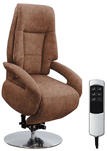 Cavadore TV-Sessel Edinburgh / Fernsehsessel mit Aufstehhilfe & elektrisch verstellbarer Relaxfunktion / 2 E-Motoren / 74 x 114 x 77 / Lederoptik: cognac