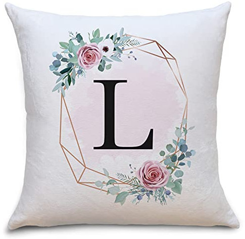 OWLBOOK Blumenkranz Flauschige Kissenhülle mit Buchstaben L Deko Idee für Wohnzimmer Wohnung Bett Couch zum GeburtstagValentinstag