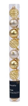 Kaemingk Decoris Weihnachtskugeln Glas 3cm x 9 Stück Sterne Schneeflocken Streifen Glitzer Muster Gold/Perle Mix
