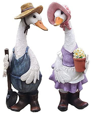 Uziqueif Gartenfiguren Ente Gartendeko für Draußen 1 Paar, Harz Handarbeit Ente Gartenstatue Tierfigur Gartendekoration für Außen für Zimmer Terrasse Balkon Rasen, Duck C
