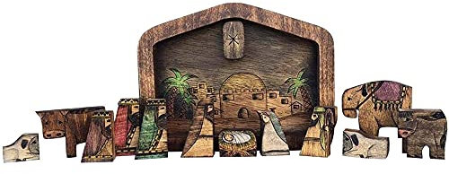 AJIC Jesus Puzzle Statue Handgemachtes Holz verbranntes Design Puzzle Spiel Aquarell Tierkrippe Set Geschichte Spielzeug Puzzle Ornamente Weihnachten Tischdekor Schreibtischdekoration