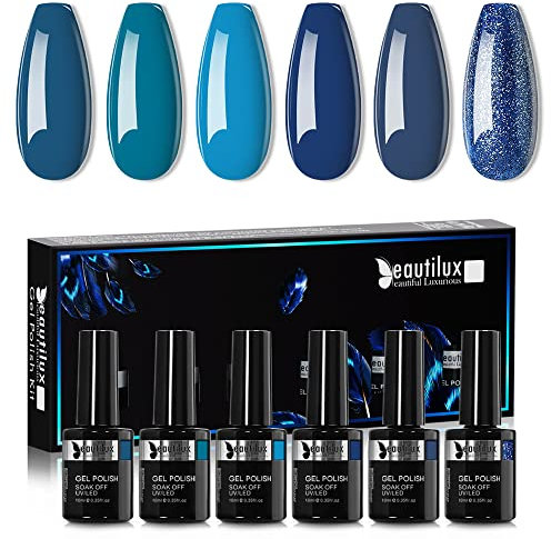 Beautilux UV Nagellack Blau, 6 Farben 10ml Soak Off Gel Nagellack Set für Home-Maniküre Nail Art Maniküre (Blau Serie)
