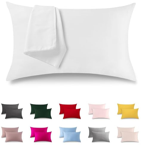 ATsense 2er Set Kissenbezug 40x80 cm - 100% Baumwolle, Weiß Kopfkissenbezug mit Reißverschluss, Super Weicher Kissenbezug, ÖkoTex Zertifiziert für Allergiker Geeignet