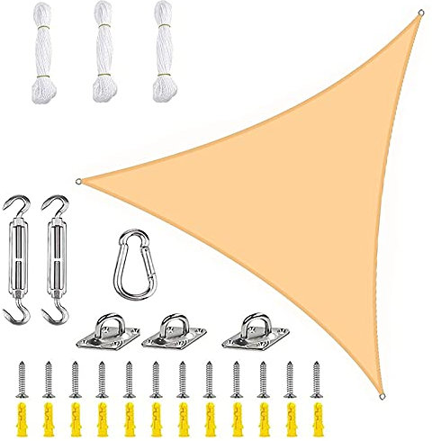 PYapron Sonnensegel Sonnenschutz Dreieck Polyester Windschutz Wetterschutz Wasserabweisend Imprägniert 95% UV Schutz Mit Seilen Und Befestigungs Kit Für Outdoor Garten,#4,6x6x6m