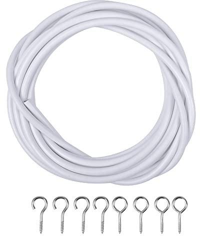 smatime 3M Vorhangdraht Weiß Gardinendraht Curtain Wire Kunststoffbeschichteter Gardinenseil Vorhangseile mit 4 Ösenschraube und 4 Haken für Vorhänge Duschvorhänge Gardinenstangen