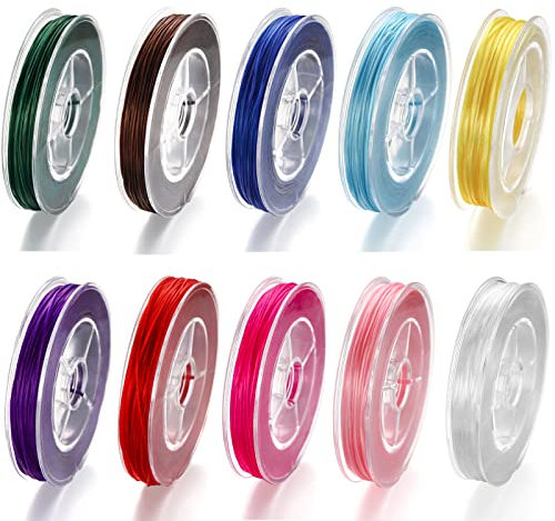 Kristall Elastische Schnur,10 Rolle Armbänder Schmuckfaden Elastisch Nylonfaden Schmuckfaden Mehrfarbig 0.8mm Stretchy String Cord für Schmuckherstellung DIY Halskette Armband Handwerk Machen