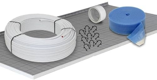 Fußbodenheizung Warmwasser Set 60m² Tackersystem 25 mm Faltplatte Alu-Verbund Rohr VA10 Zubehör