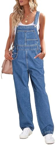 luvamia Overalls Women Loose Fit Denim Bib Baggy Overall Jumpsuit Straight Wide Leg Stretchy Jean Pants Fashion A1 Quiet Harbor Size Large Fits US 12-14