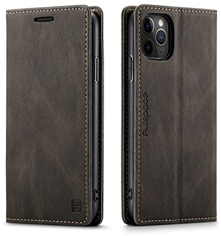LOLFZ Wallet Case for iPhone 11 Pro, Magnetic Flip Leather Case with RFID Block Card Slots Kickstand Shockproof Protective Cover Compatible with iPhone 11 Pro 5.8 Inch - Coffee Brown