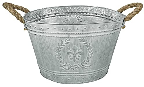 zeitzone Zinkeimer Pflanzgefäß Oval Lilie Pflanztopf Zink mit Griffen Blumentopf Vintage 36cm