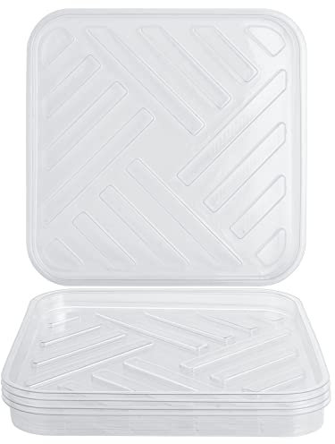 Idyllize Lot de 5 soucoupes carrées en plastique transparent de 33 cm pour plantes d'intérieur et d'extérieur, soucoupes épaisses et durables pour pot de fleurs (33 cm)