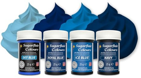 Sugarflair Blue Food Colouring Paste Set - Highly Concentrated Food Colouring for Use with Buttercream, Sugar Paste, Royal Icing or Cake Mixes, Vibrant Colour Food Dye - Multipack 4x 25g