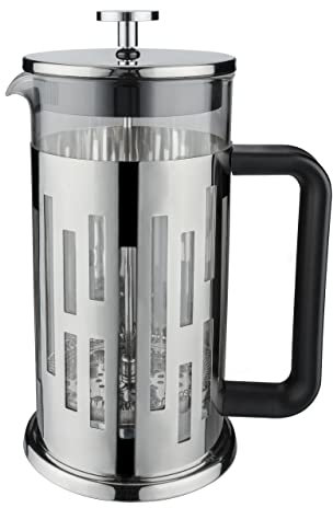 Café Olé Graphico Cafetière, French Press coffee maker, stainless steel mesh filter, robust glass body with geometric design, 600ml (5 cup, 2 mugs), Silver