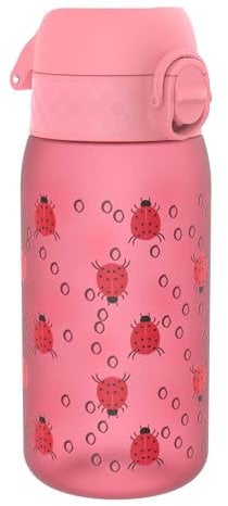 ION8 Kinder Trinkflasche, 350ml, Auslaufsicher, Einhandöffnung, Sichere Verriegelung, Spülmaschinenfest, BPA-frei, Tragegriff, Klappdeckel, Leicht zu Reinigen, Klimaneutral, Marienkäfer-Design