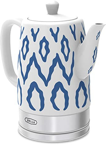BELLA Electric Kettle and Tea Pot, Ceramic Water Heater with Detachable Swivel Base, Auto Shut Off and Boil Dry Protection, 1.5 Liter, Blue Aztec