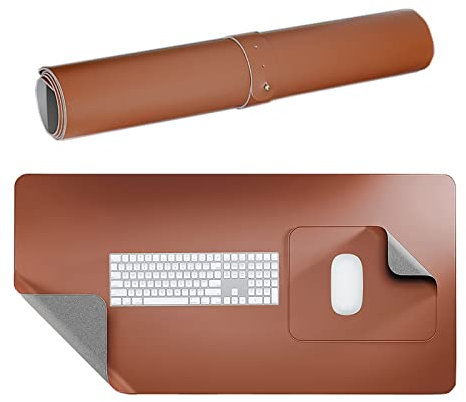 Große Schreibtischunterlage, Schreibtischunterlage PU Leder [2-er Set] 80x40cm and 21x25cm Premium Qualität Desk Mat mit extra Mauspad Rutchfeste Unterlagenmatte büro zubehör Große(Rotbraun/Grau)
