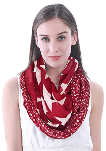 Lina & Lily Damen Loop Schal mit Stern-Print (Dunkelrot)