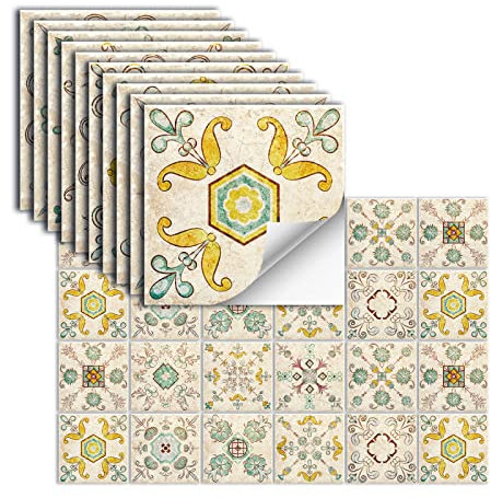 24 Piezas Azulejos Adhesivos Vinilo Autoadhesivo Pegatinas De Pared Impermeables Para Cocina Baño Azulejo Pared Chimenea Armario Pegatinas Decorativas,HZ-44,20x20cm