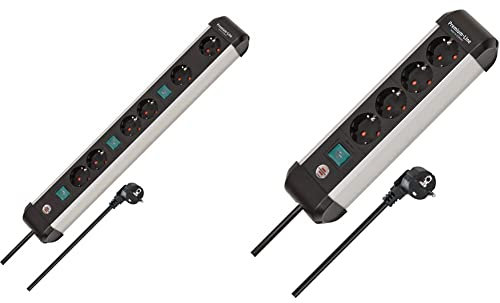 Brennenstuhl Premium-Alu-Line Steckdosenleiste 6-Fach/Steckerleiste & Premium-Alu-Line Steckdosenleiste 4-Fach/Steckerleiste aus hochwertigem Aluminium (Mehrfachsteckdose mit Schalter und 1,8m Kabel)