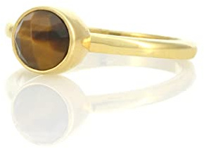 Tigerauge Goldring - Vermeil Ring mit Lünette - Minimalistischer Verlobungsring - Tigerauge Ring mit Lünette - Natürlicher echter Edelstein Ring