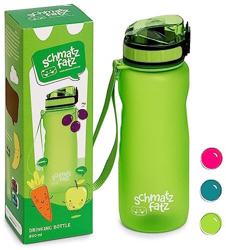 schmatzfatz Gourde Sport, Bouteille d'Eau Sport qui Garde l'Eau Froide, Gourdes pour Adultes, Enfants, Gourde en Plastique Sans BPA, Etanches pour Homme, Femme, Gourde dEau, Sans Paille, 800ml, Vert