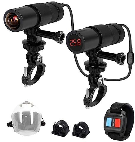 VSYSTO WiFi 2K Fahrrad Kamera mit Temperatursensor, 170° Super Weitwinkel Nachtsicht SONYIMX335 Objektiv wasserdichte Action Kamera Motorrad Fahrrad Helm Dash Cam (Black-K5X-PB)
