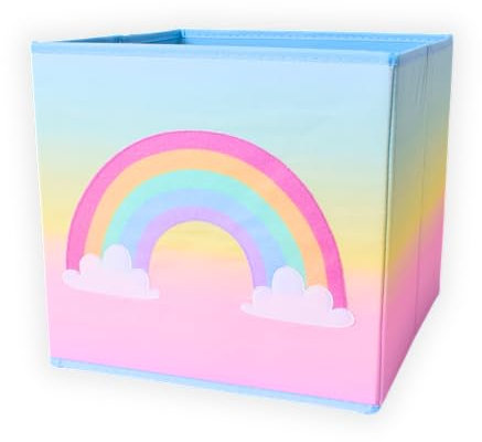 TE-Trend Regenbogen Motiv Regal Aufbewahrungsbox Kinder Kinderzimmer Faltbox Aufbewahrungskorb bestickt als Spielzeugkiste für Mädchenzimmer mehrfarbig