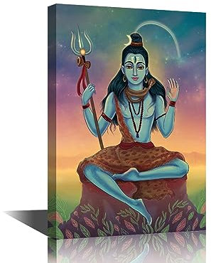 TISHIRON Decorazioni da parete su tela con dio indiano per soggiorno, immagini di Shiva God per camera da letto, Lord Shiva, ornamenti e simboli, decorazione per la casa incorniciata pronta da