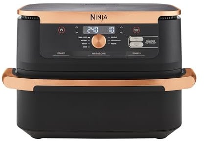 Ninja Foodi FlexDrawer, Friggitrice ad Aria, Doppia Zona, Separatore Rimovibile, Cassetto da 10.4L, 7 in 1, Componenti Antiaderenti Lavabili in Lavastoviglie, Nero/Rame, AF500EUCP