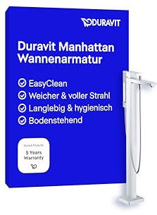 Duravit Manhattan Wannenarmatur bodenstehend für 2 Verbraucher mit Umstellventil, Einhebel-Wannenmischer mit Keramikmischsystem, Chrom