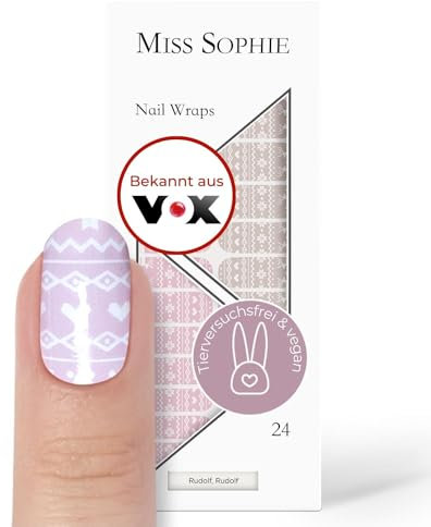 Original Miss Sophie Nagelfolien Frozen Glam I 24 ultra-dünne Nagellack-Streifen mit Muster Rudolf, Rudolf I Für Finger- & Fußnägel I Hält auf Natur- sowie lackierten, Acryl-, Gel- & Shellac-Nägeln