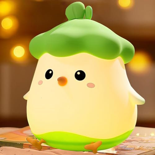Woukksy LED Nachtlicht Kinder Chick Wiederaufladbar Nachtlampe Baby, Kawaii Silikon Dimmbar Stilllicht Baby Tragbare Nachttischlampe mit Timer, Touch Control, Geschenk für Mädchen, Jungen (Grün)