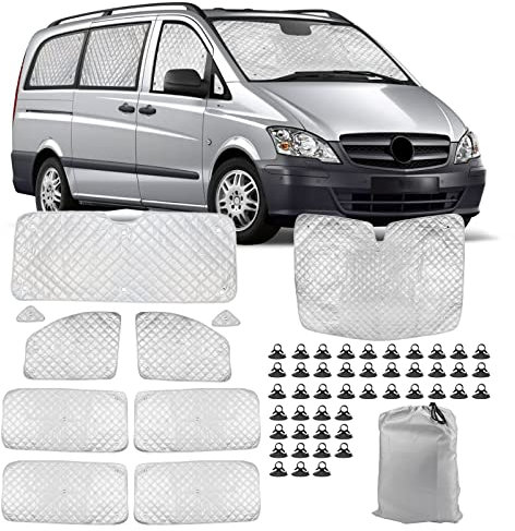 Parasol del Parabrisas Automóvil Reemplazo para Mercedes-Benz Vito W639 / Viano LWB 2003–2014, Juego de 10 Piezas con 45 Ventosas, Cabina del Conductor, Cubierta de Parasol Automóvil, Parasol Plegable