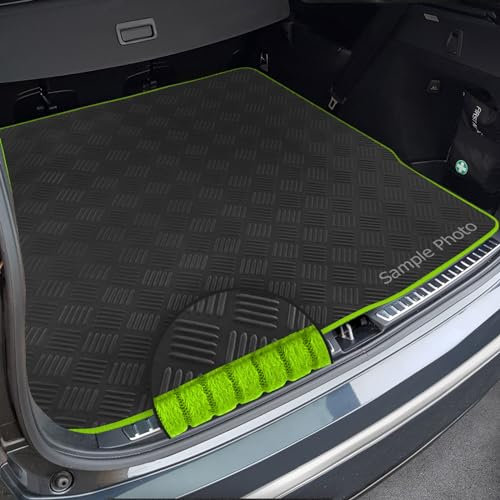 To fit Dacia Duster II 2X4 (2018+) Tailored Checker Rubber Boot Mat + Lime Ribbed Trim (Non 4x4 models only)