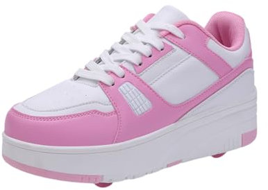 Hixingo Scarpe con Rotelle per Ragazzi Ragazze, Bambino 2 in 1 Scarpe da Skateboard Sneakers Sportive con Ruote Tinta Unita Scarpe Ginnastica Pattini a Rotelle