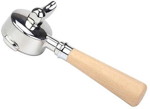 Supertool Siebträger, 58 mm Einzelauslauf Bodenloser Siebträger für E61, Filterkorb mit Holzgriff, langlebige Ohren, Düse, Siebträger für Barista-Serie und Kaffee-Espressomaschine (Buchenholz)
