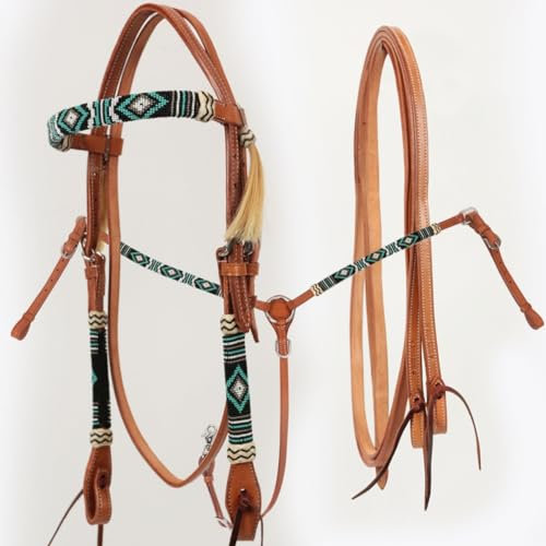 Set Western Silver Horse Ponca Perl, Führstrick und Brustpanzer. Schnallen aus Edelstahl für Leistung und Sicherheit, perfekt für Hobby Horse, Spaziergänge, Wettbewerbe und jede Situation