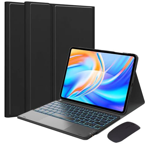 EHLCYS Custodia con Tastiera Touchpad per Xiaomi Pad 6S PRO 12,4 Pollici del 2024, Tastiera Bluetooth Wireless Rimovibile Retroilluminata A 7 Colori, Custodia Multi-Angolo Ultrasottile con Mouse