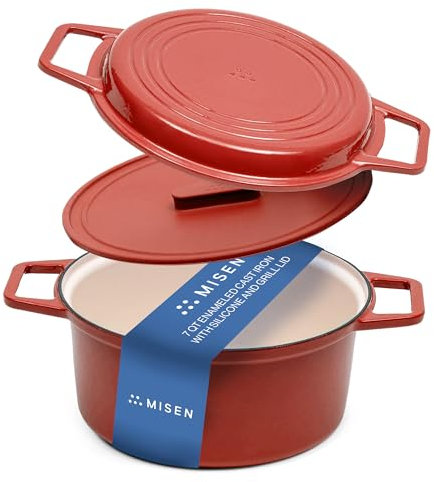 Misen 7QT Dutch Oven Grill mit Silikondeckel – Premium-Emaille-Beschichtung – doppelte & breite Griffe – langlebiger, großer Boden & induktionsgeeignetes Kochgeschirr – klassische Küchenutensilien für