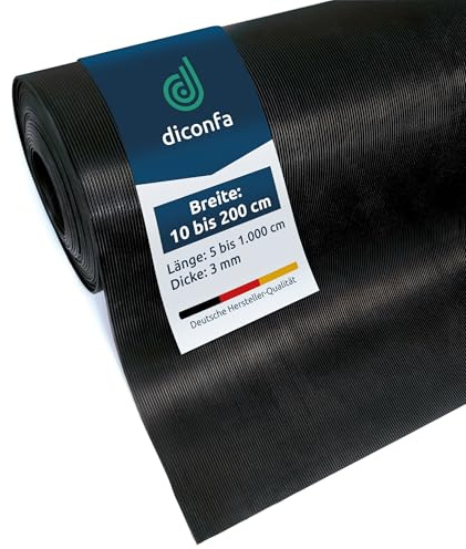 diconfa Feinriefenmatte Gummimatte 3mm Auswahl 2m BREIT, 5m LANG | BREITE 0,1m bis 2.0m - LÄNGE 0,05m bis 10m - GRÖßE: 200cm x 500cm - Gummi Rillenmatte Riefenmatte Feinriefe antirutsch