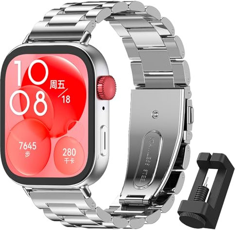 MIJOBS Correa Compatible con Huawei Watch Fit 4/3/4 Pro Correas de Metal Acero Inoxidable Pulsera Accesorios para Relojes Inteligentes Huawei Watch Fit 4 Pro/3/4 Correa Ajustable Correas Metálica