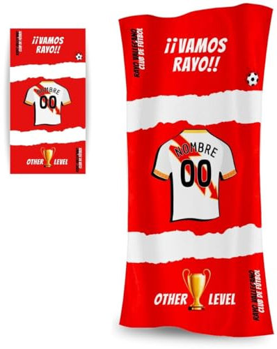 DEREGALOOS Toalla Personalizada con Nombre y Equipo de fútbol. Regalos Personalizados fútbol Rayo. Regalo Original para Aficionados del Fútbol. Regalo Mundial futbolistas.