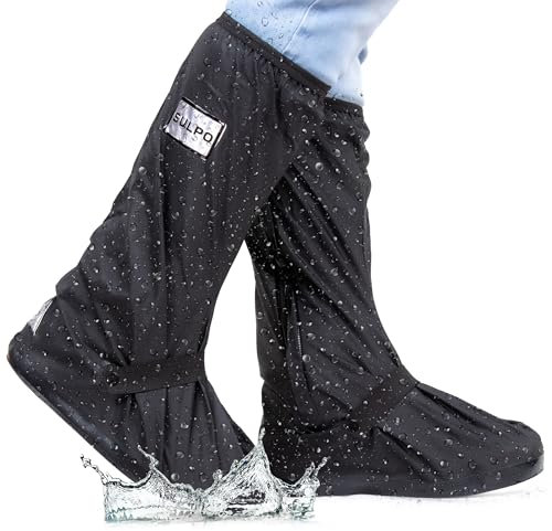 SULPO Schuhüberzieher Wasserdicht mit Reißverschluss - Wiederverwendbare Regenschutz Schuhe, Rutschfest und Waschbar Überzieher Schuhe, Regenüberzieher Schuhe für Regenbekleidung Fahrrad (43-45)